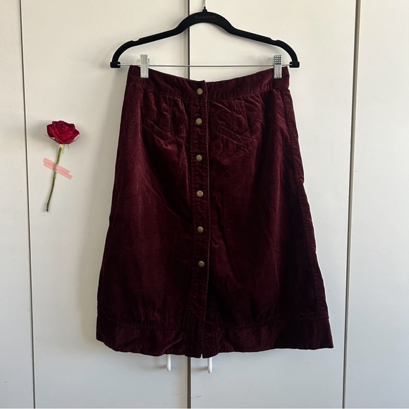 Anthropologie Holding Horses Burgundy Corduroy Button Down Midi Skirt ✨ Sz 8 - Picture 1 of 4